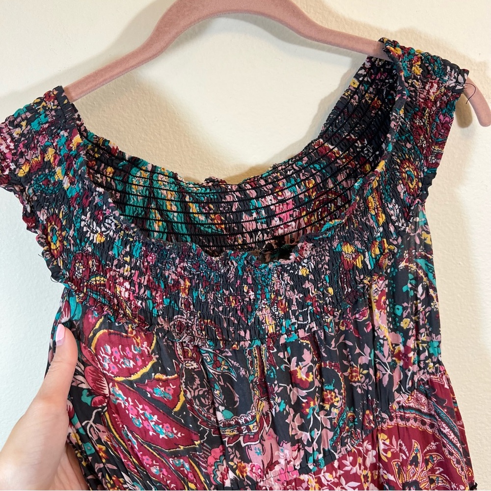 Free People Floral Cascade Maxi Dress Pink Blue Off the Shoulder Small - Picture 8 of 13